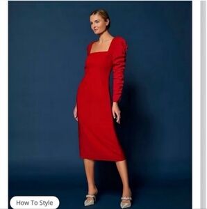 Antonio Melani Elena Crepe Square Neck Long Ruched Sleeve Midi Dress